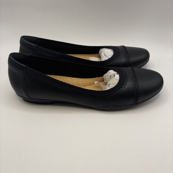 Clarks Sara Bay New  Ballet Flat Shoes Women's 9.5 Black Leather Comfort Loafer - Picture 4 of 9